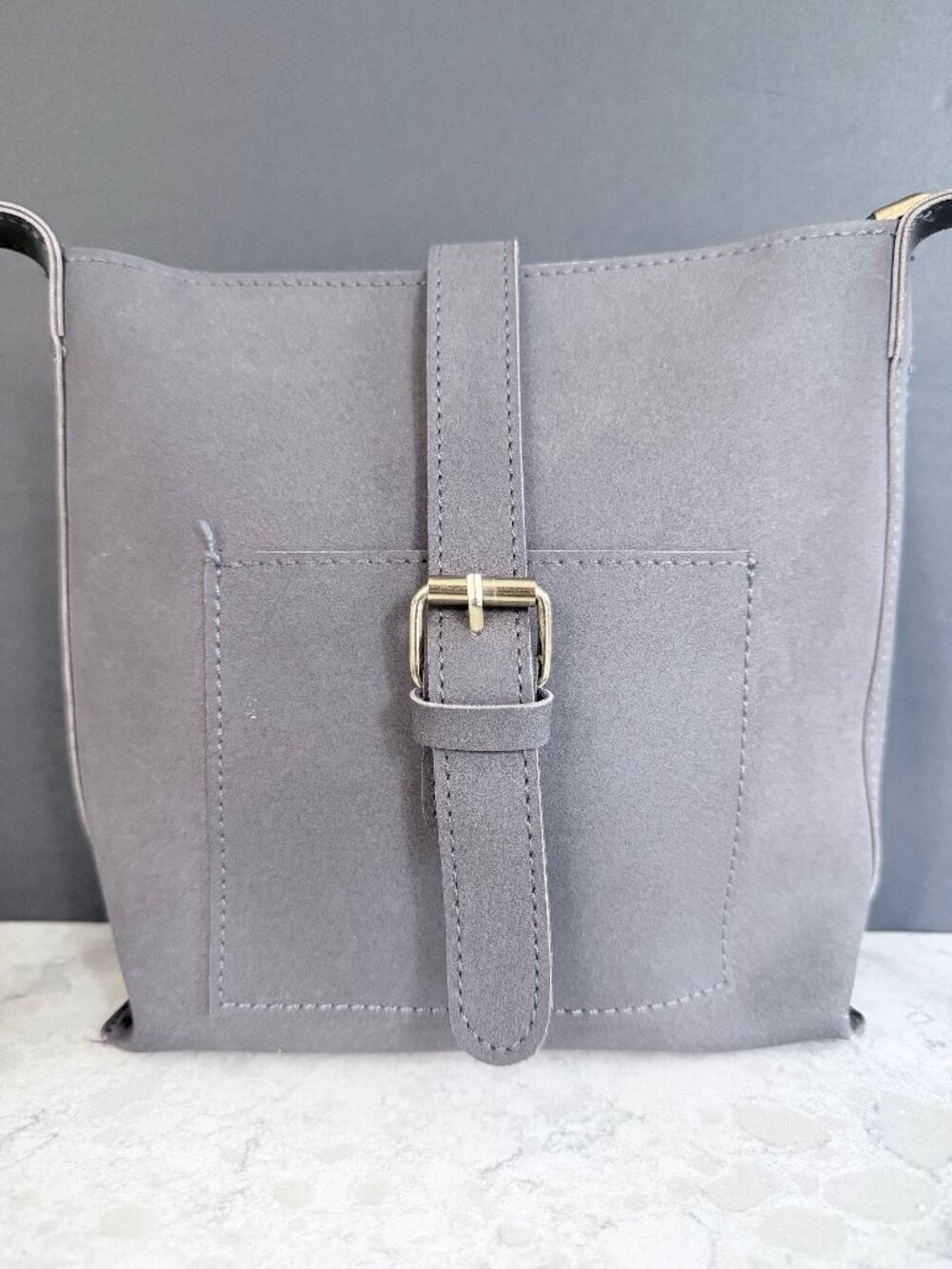 Gray Suede Crossbody Bag